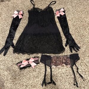 b.tempt’d Black Lace Chemise + Trashy Lingerie Garter • Coordinated Set